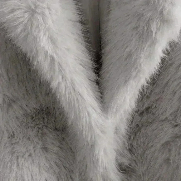 Grey Casual Women's Fluffy Collar Coat - Picture 4 of 5